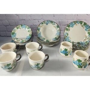 Vintage Metlox Poppy Trail Hand Painted Sculptured Grape 19pc Set Plates Cups